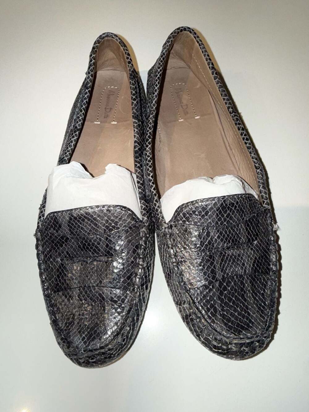Massimo Dutti Snakeskin Print Leather Loafers Size 41